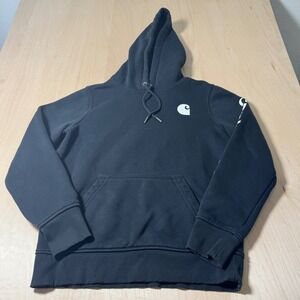 Carhartt Women's XS Relaxed Fit Hoodie Sweatshirt Pullover Black‎ Logo Sleeve